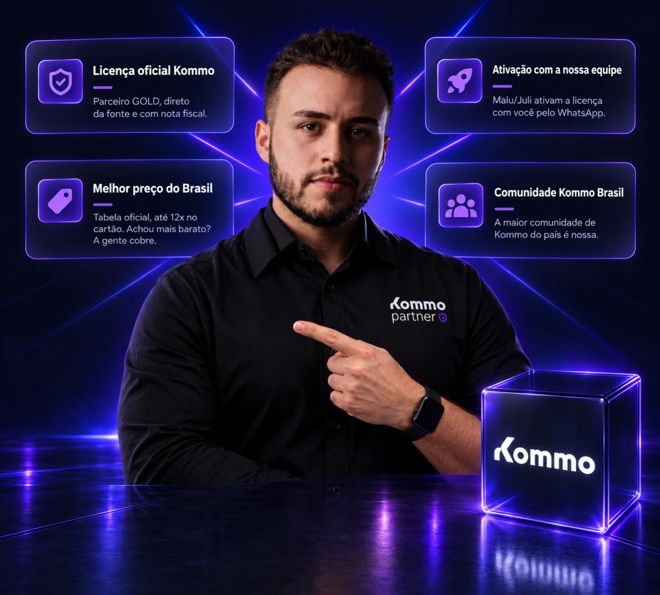Luiz Otávio, Parceiro GOLD Kommo, apontando para o orçamento